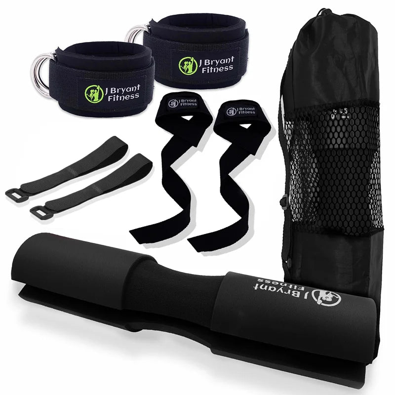 Barbell Pad Kit — Carry Bag, Wrist Wraps & Ankle Straps