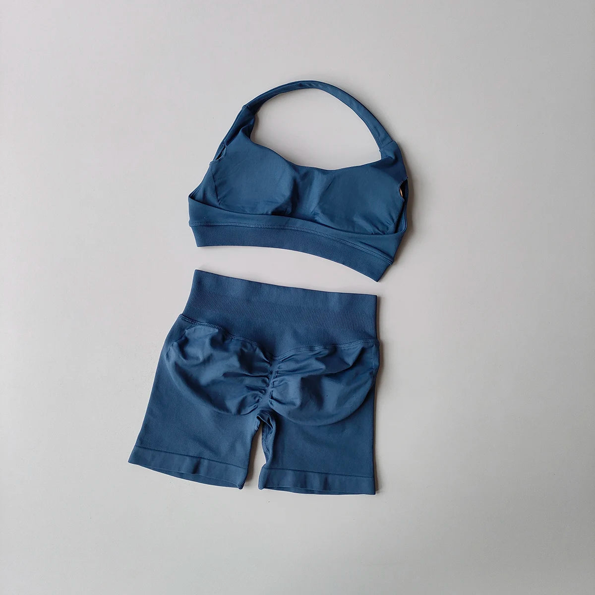 2‑Piece Seamless Halter Yoga Set — Sports Bra and Impact Shorts