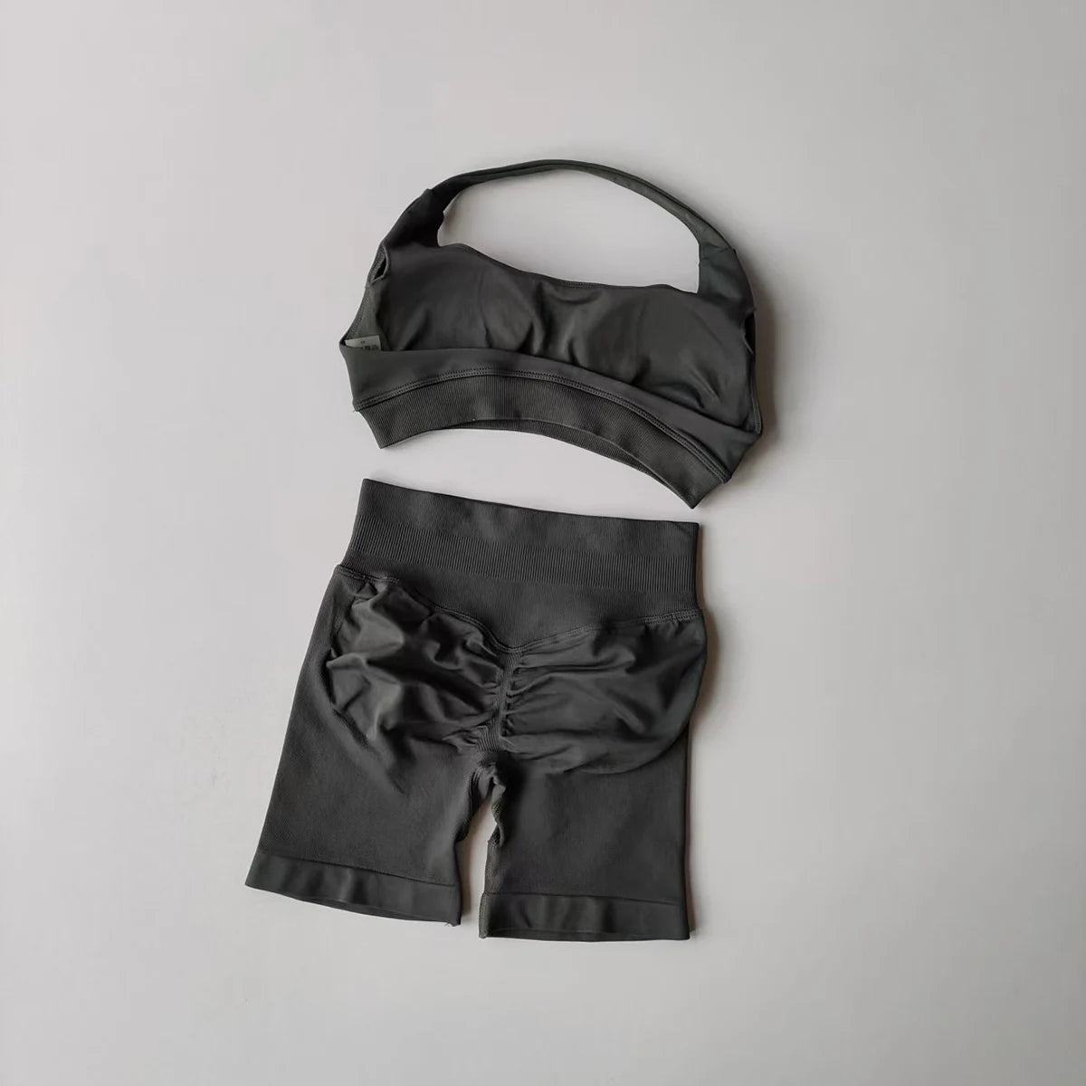 2‑Piece Seamless Halter Yoga Set — Sports Bra and Impact Shorts