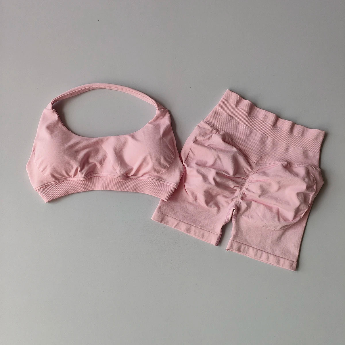 2‑Piece Seamless Halter Yoga Set — Sports Bra and Impact Shorts