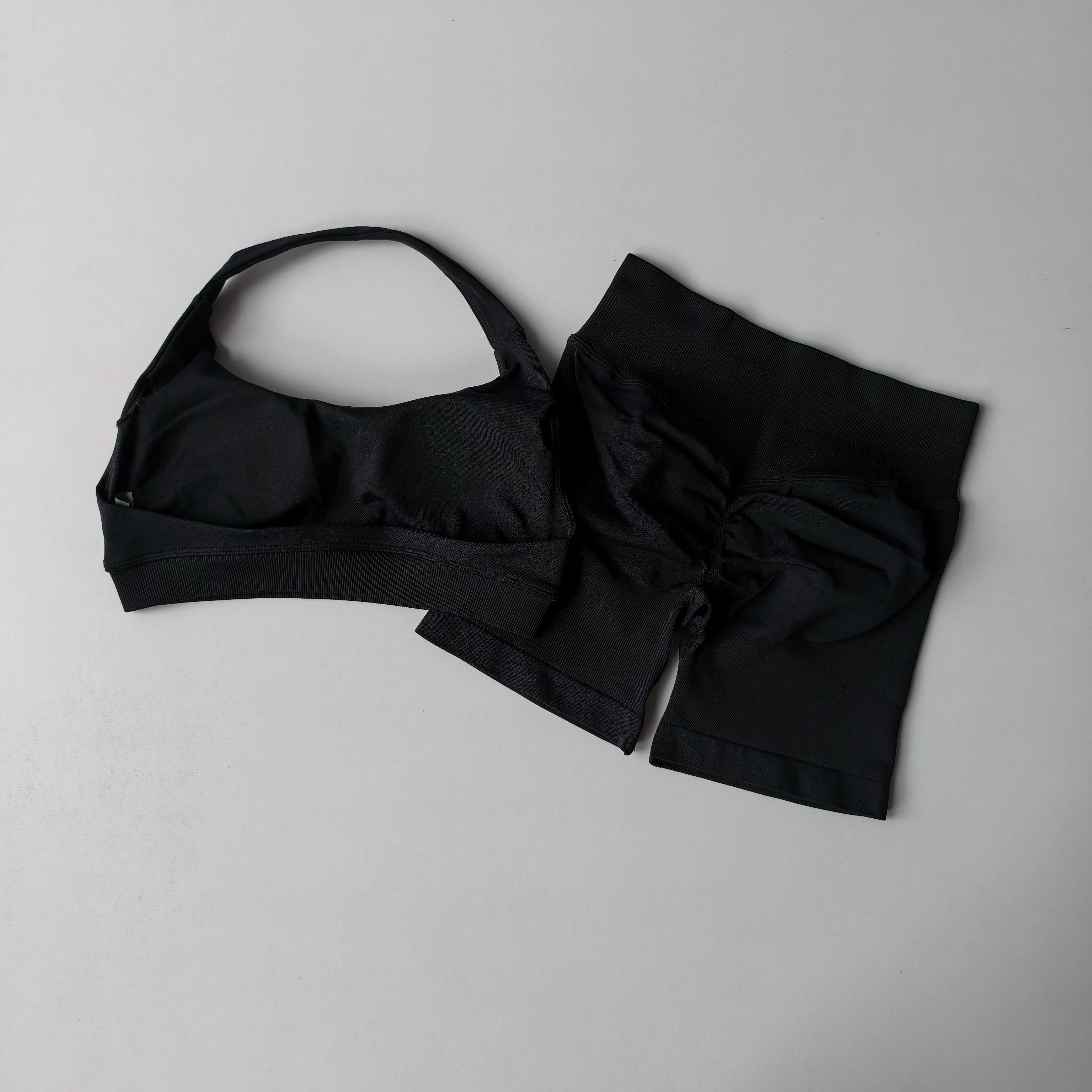 2‑Piece Seamless Halter Yoga Set — Sports Bra and Impact Shorts