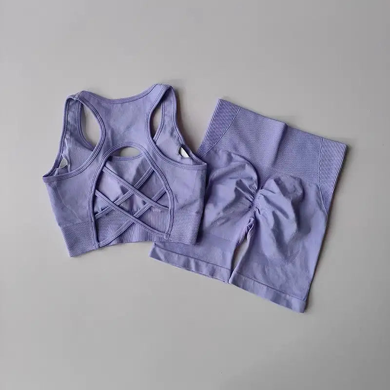2‑Piece Women’s Seamless Yoga Set — High‑Waist Sports Bra and Shorts