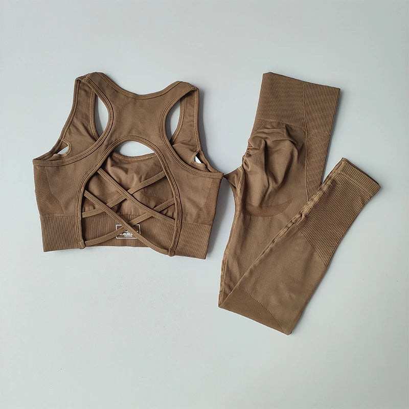 2‑Piece Women’s Seamless Sports Set — Shockproof Bra and High‑Waist Leggings