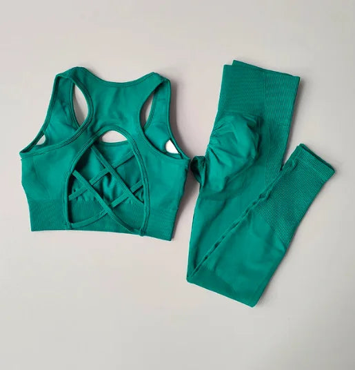 2‑Piece Women’s Seamless Sports Set — Shockproof Bra and High‑Waist Leggings