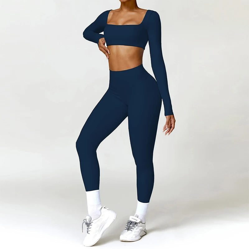 Summer 2‑Piece Women’s Quick‑Dry Yoga Set — Long Sleeve Top and Shorts