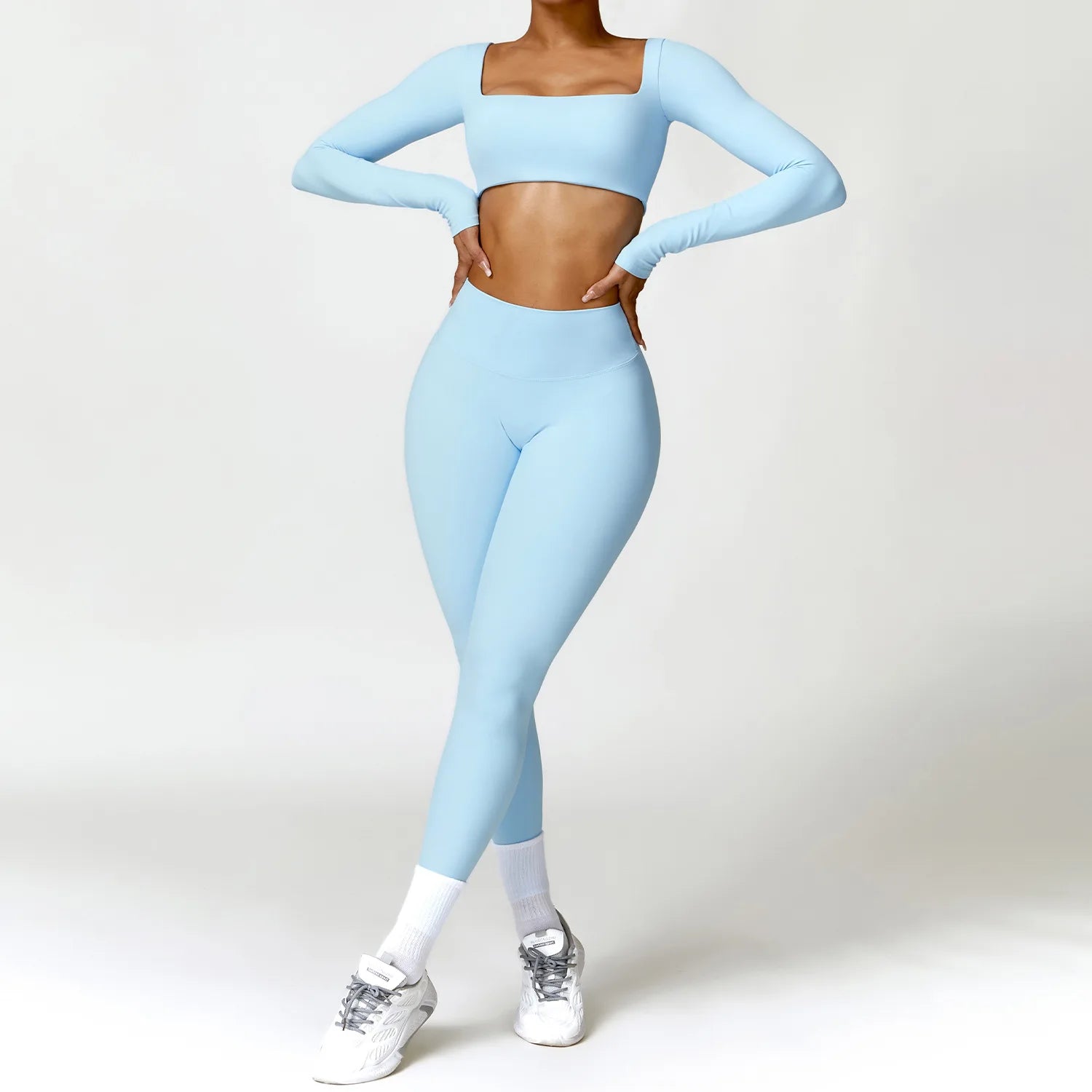 Summer 2‑Piece Women’s Quick‑Dry Yoga Set — Long Sleeve Top and Shorts