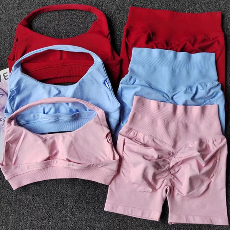 2‑Piece Seamless Halter Yoga Set — Sports Bra and Impact Shorts