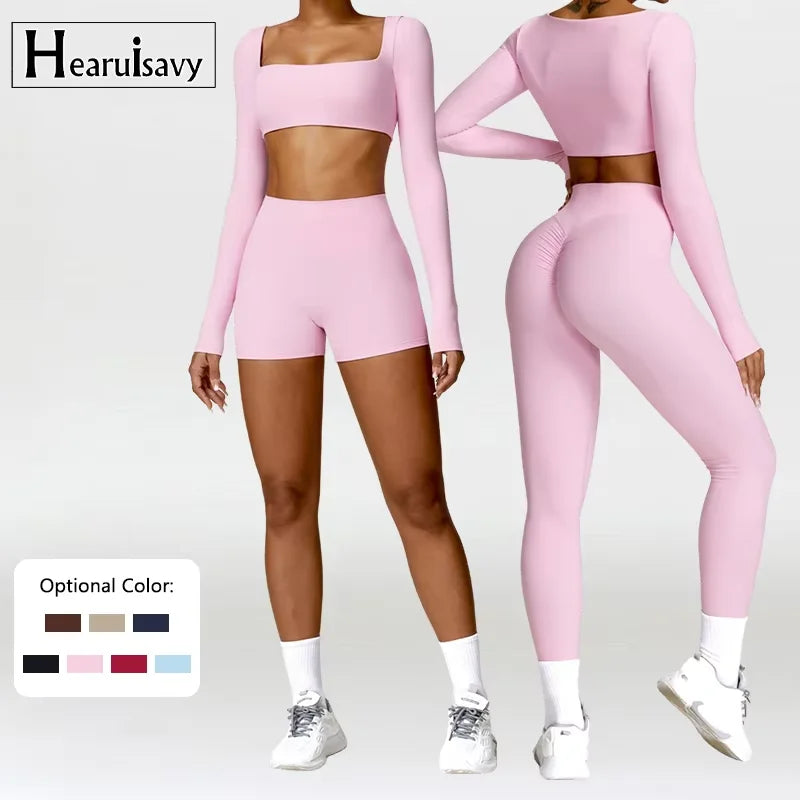 Summer 2‑Piece Women’s Quick‑Dry Yoga Set — Long Sleeve Top and Shorts