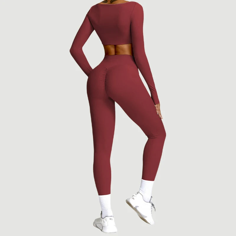 Summer 2‑Piece Women’s Quick‑Dry Yoga Set — Long Sleeve Top and Shorts