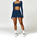 Summer 2‑Piece Women’s Quick‑Dry Yoga Set — Long Sleeve Top and Shorts
