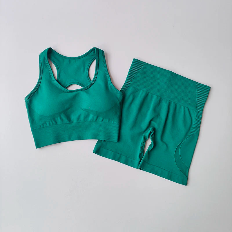2‑Piece Women’s Seamless Yoga Set — High‑Waist Sports Bra and Shorts