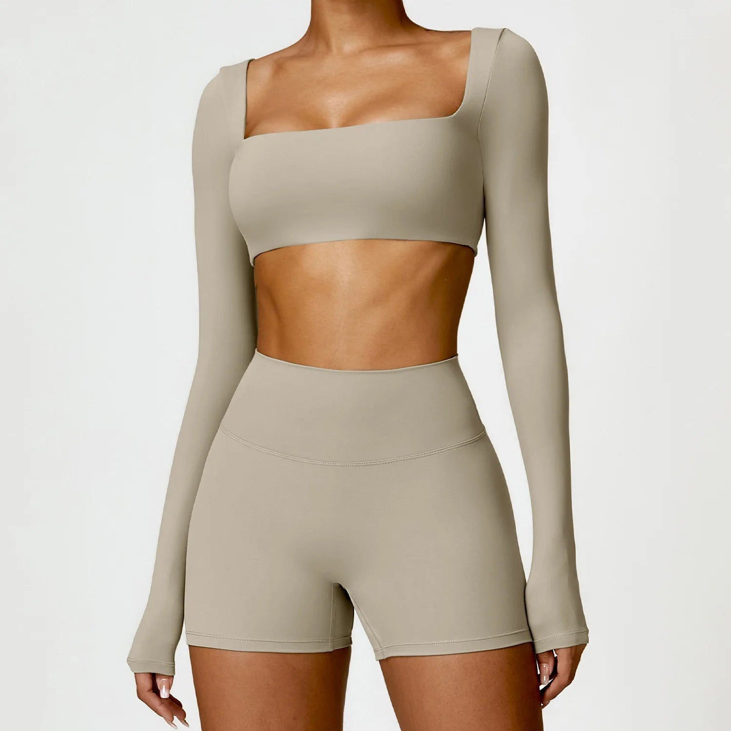 Summer 2‑Piece Women’s Quick‑Dry Yoga Set — Long Sleeve Top and Shorts