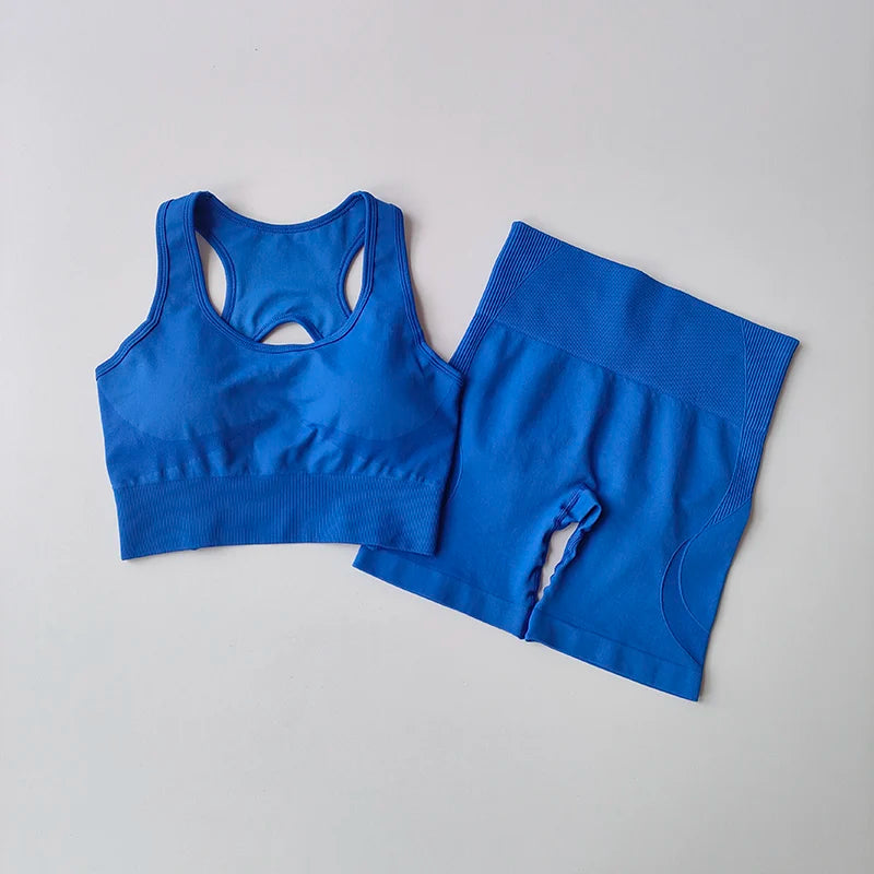 2‑Piece Women’s Seamless Yoga Set — High‑Waist Sports Bra and Shorts