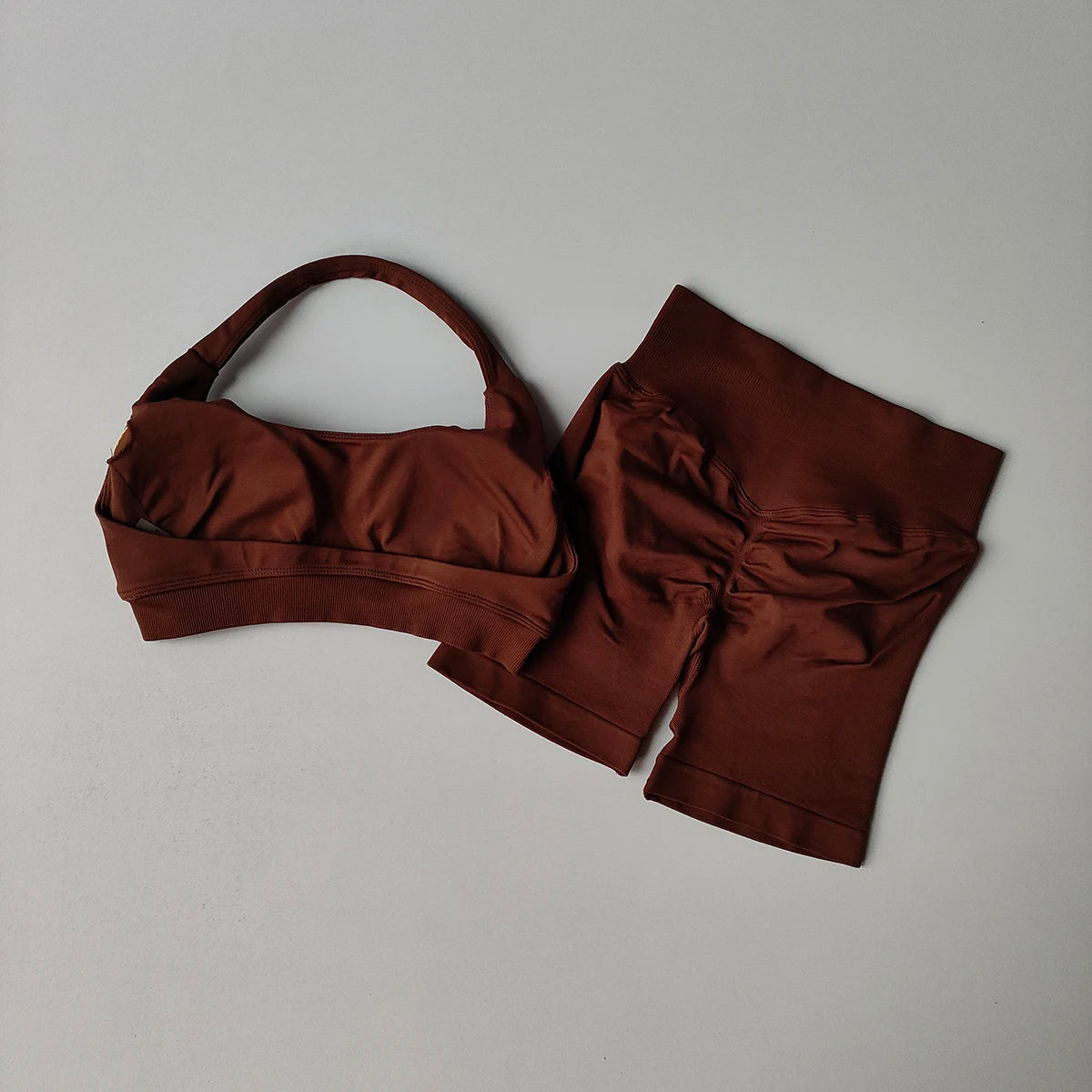 2‑Piece Seamless Halter Yoga Set — Sports Bra and Impact Shorts