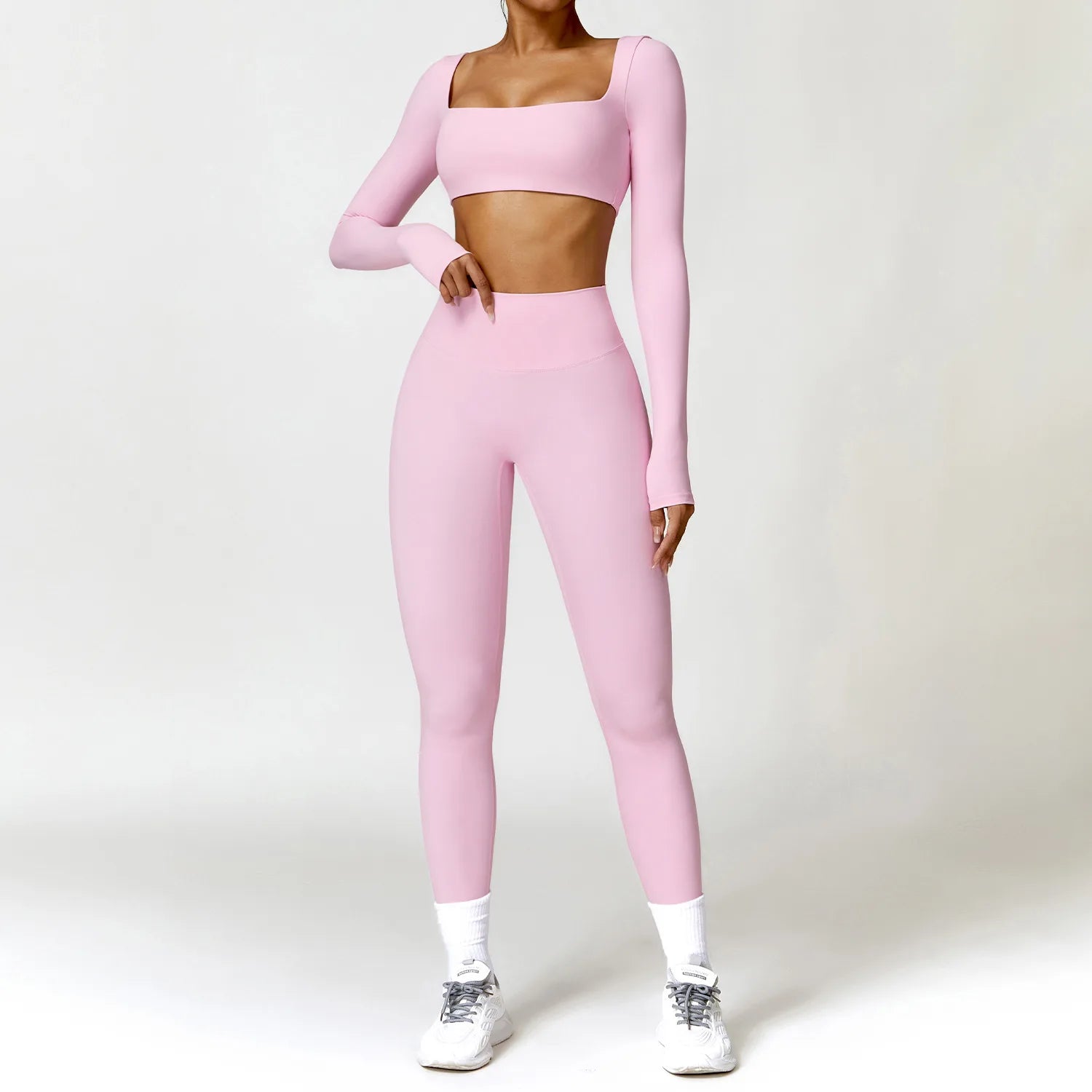 Summer 2‑Piece Women’s Quick‑Dry Yoga Set — Long Sleeve Top and Shorts
