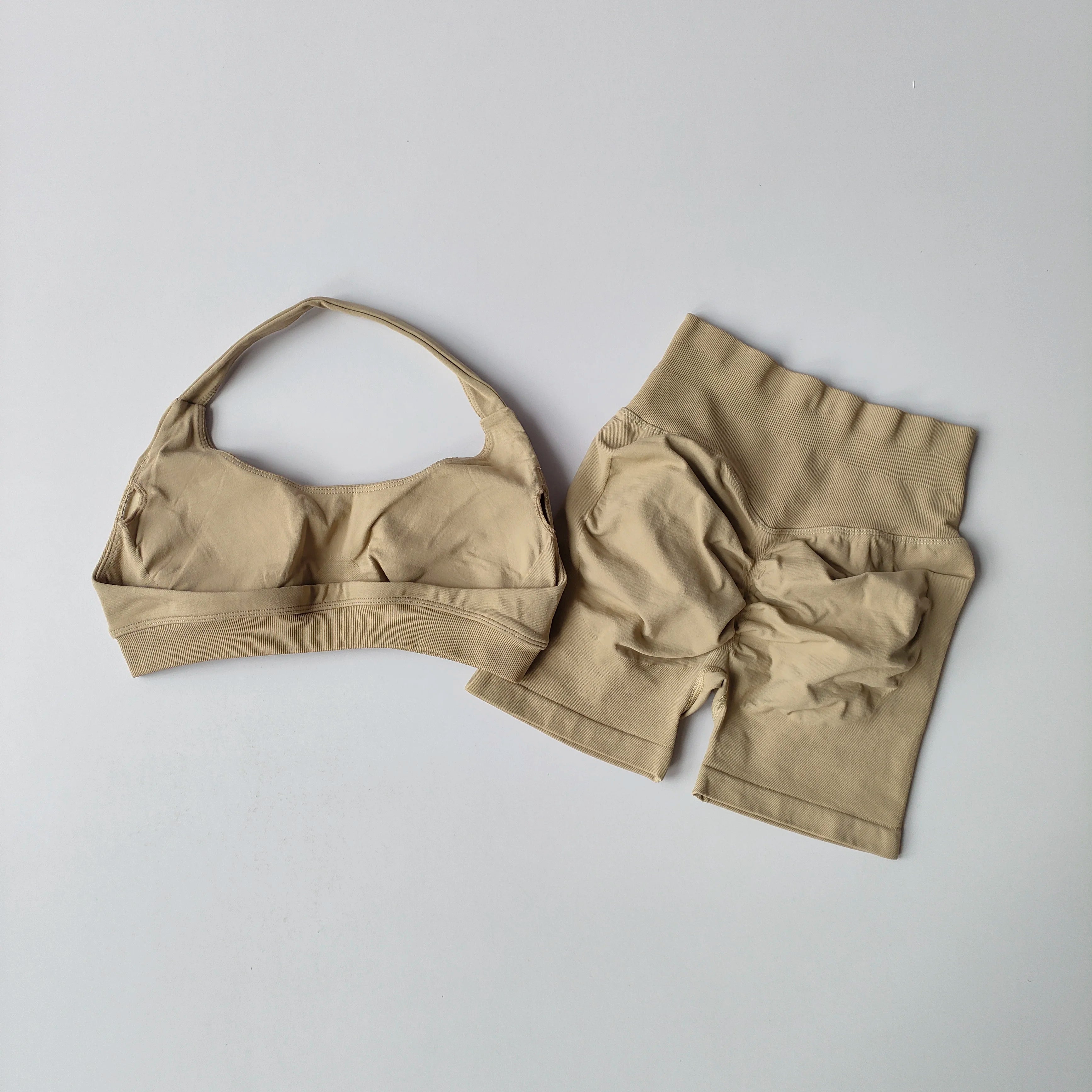 2‑Piece Seamless Halter Yoga Set — Sports Bra and Impact Shorts