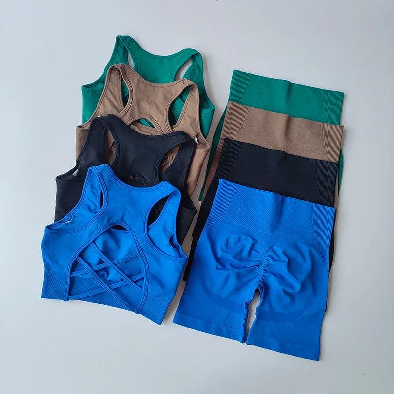 2‑Piece Women’s Seamless Yoga Set — High‑Waist Sports Bra and Shorts
