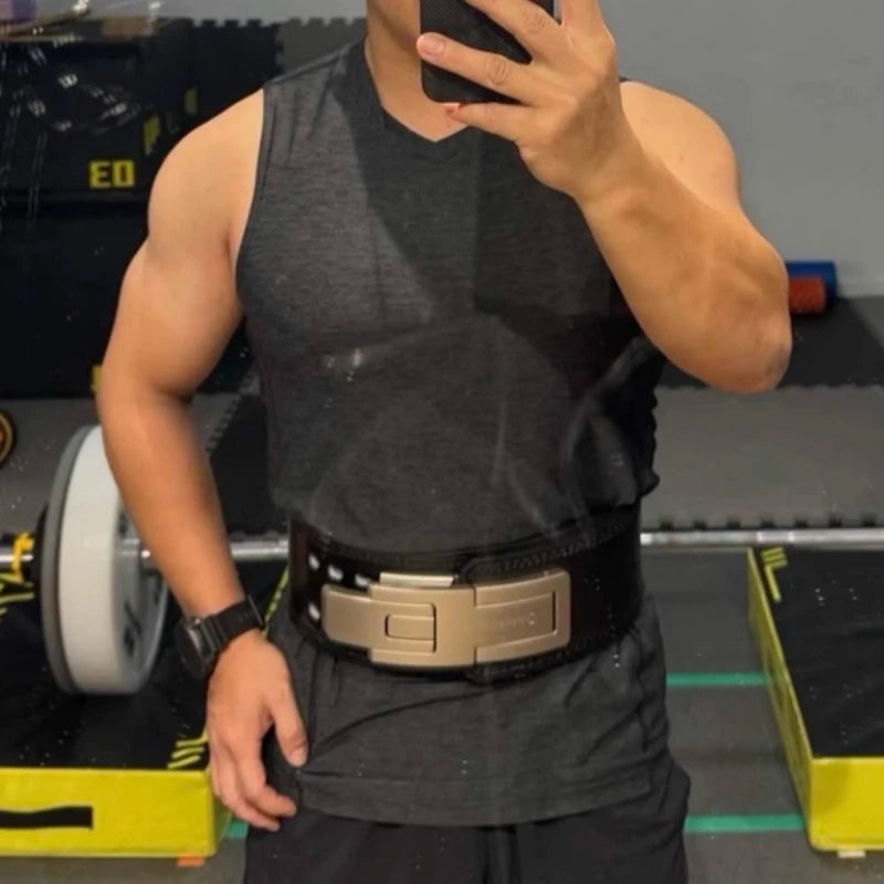 Cowhide Lever Powerlifting Belt — Leather Waist Support for Squat & Deadlift