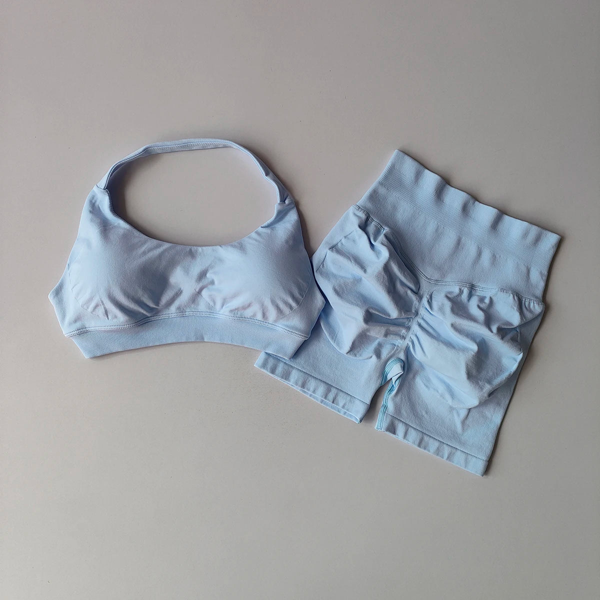 2‑Piece Seamless Halter Yoga Set — Sports Bra and Impact Shorts