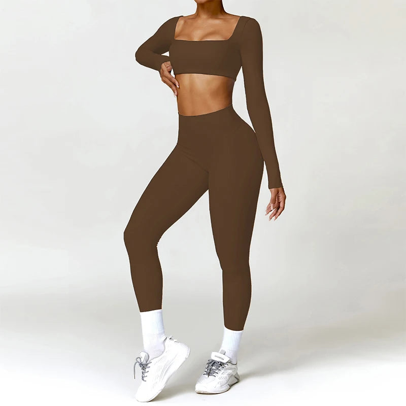 Summer 2‑Piece Women’s Quick‑Dry Yoga Set — Long Sleeve Top and Shorts