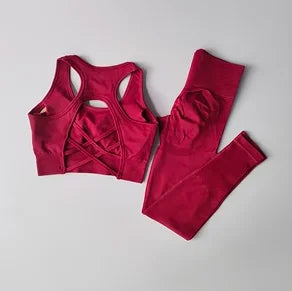 2‑Piece Women’s Seamless Sports Set — Shockproof Bra and High‑Waist Leggings