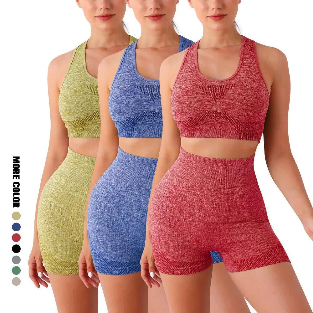Women’s Seamless Yoga Set — Shorts, Sports Bra, Leggings Full Gym Outfit