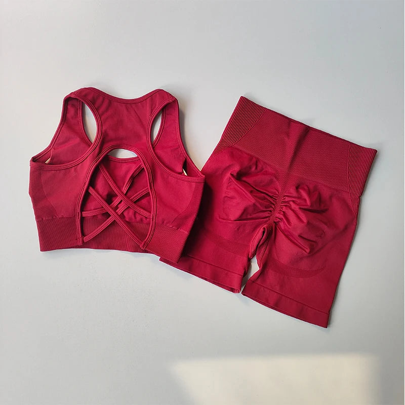 2‑Piece Women’s Seamless Yoga Set — High‑Waist Sports Bra and Shorts