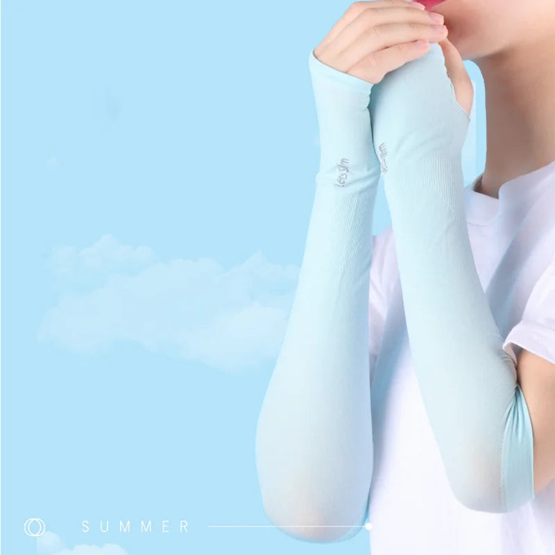 Ice Silk Anti‑UV Arm Sleeves — Unisex Fingerless