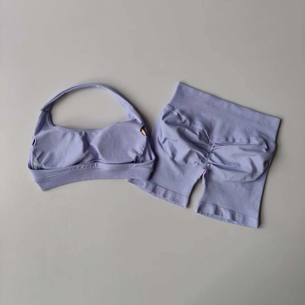 2‑Piece Seamless Halter Yoga Set — Sports Bra and Impact Shorts