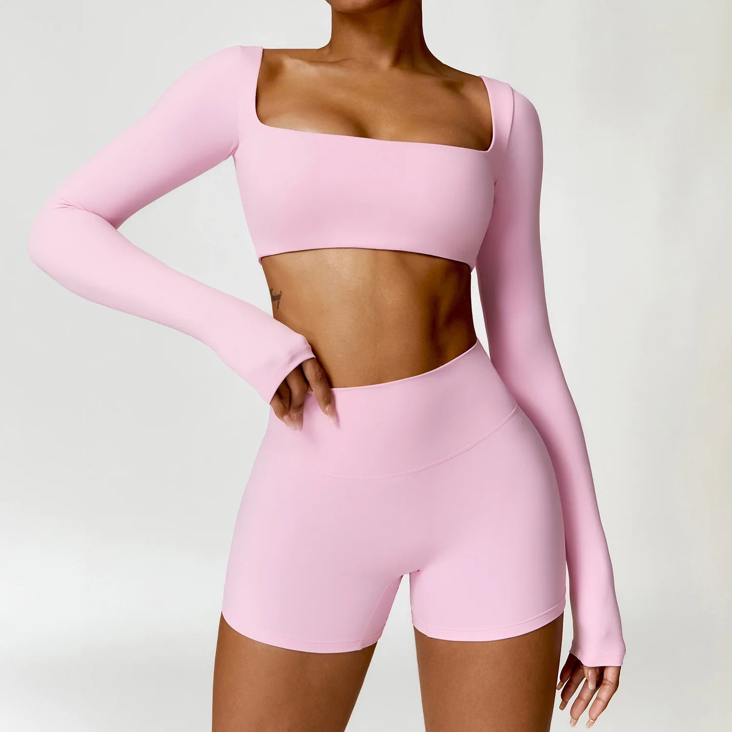 Summer 2‑Piece Women’s Quick‑Dry Yoga Set — Long Sleeve Top and Shorts