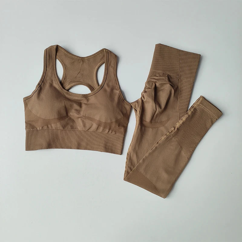 2‑Piece Women’s Seamless Sports Set — Shockproof Bra and High‑Waist Leggings