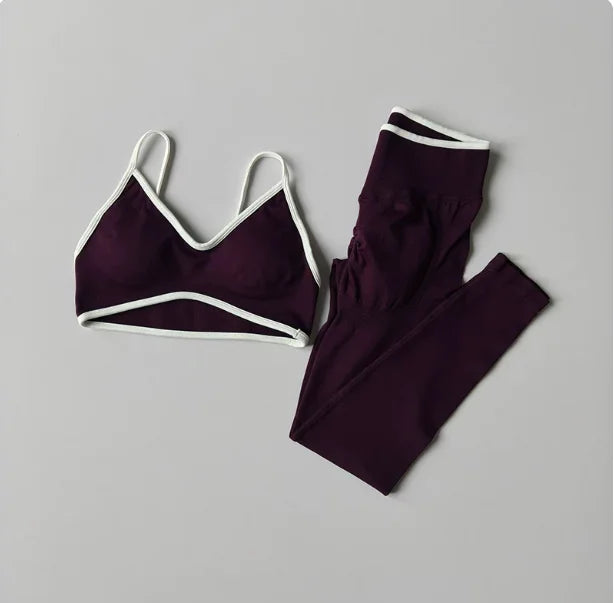 2‑Piece Women’s Seamless Sport Set — Push‑Up Bra and High‑Waist Hollow‑Back Leggings