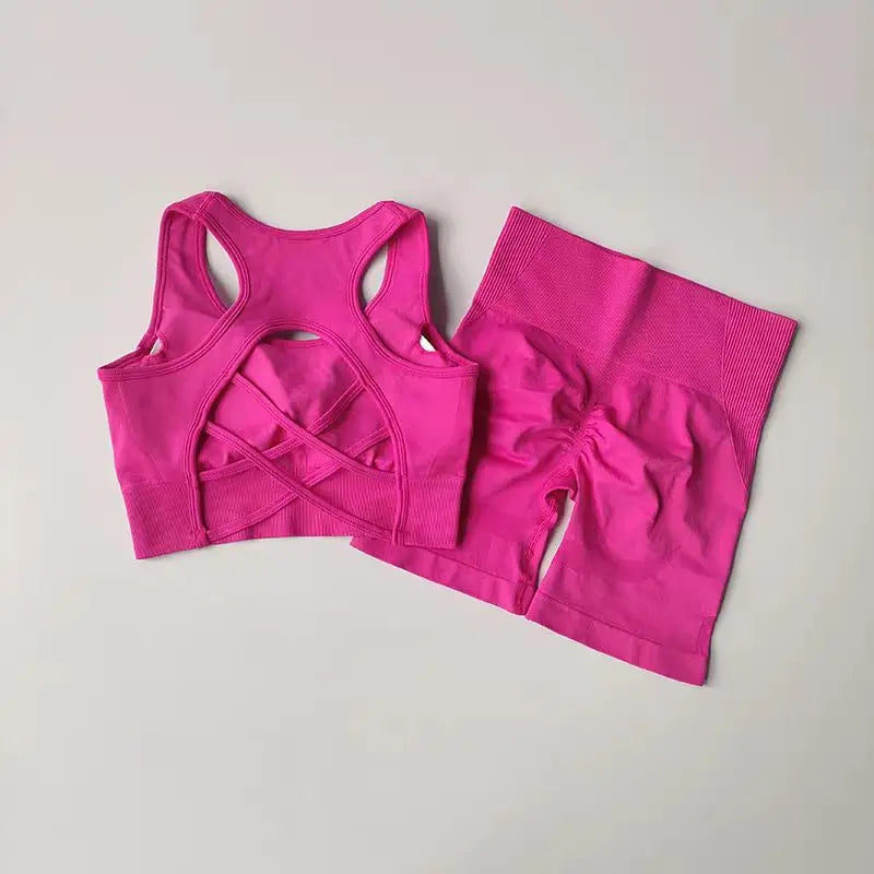 2‑Piece Women’s Seamless Yoga Set — High‑Waist Sports Bra and Shorts