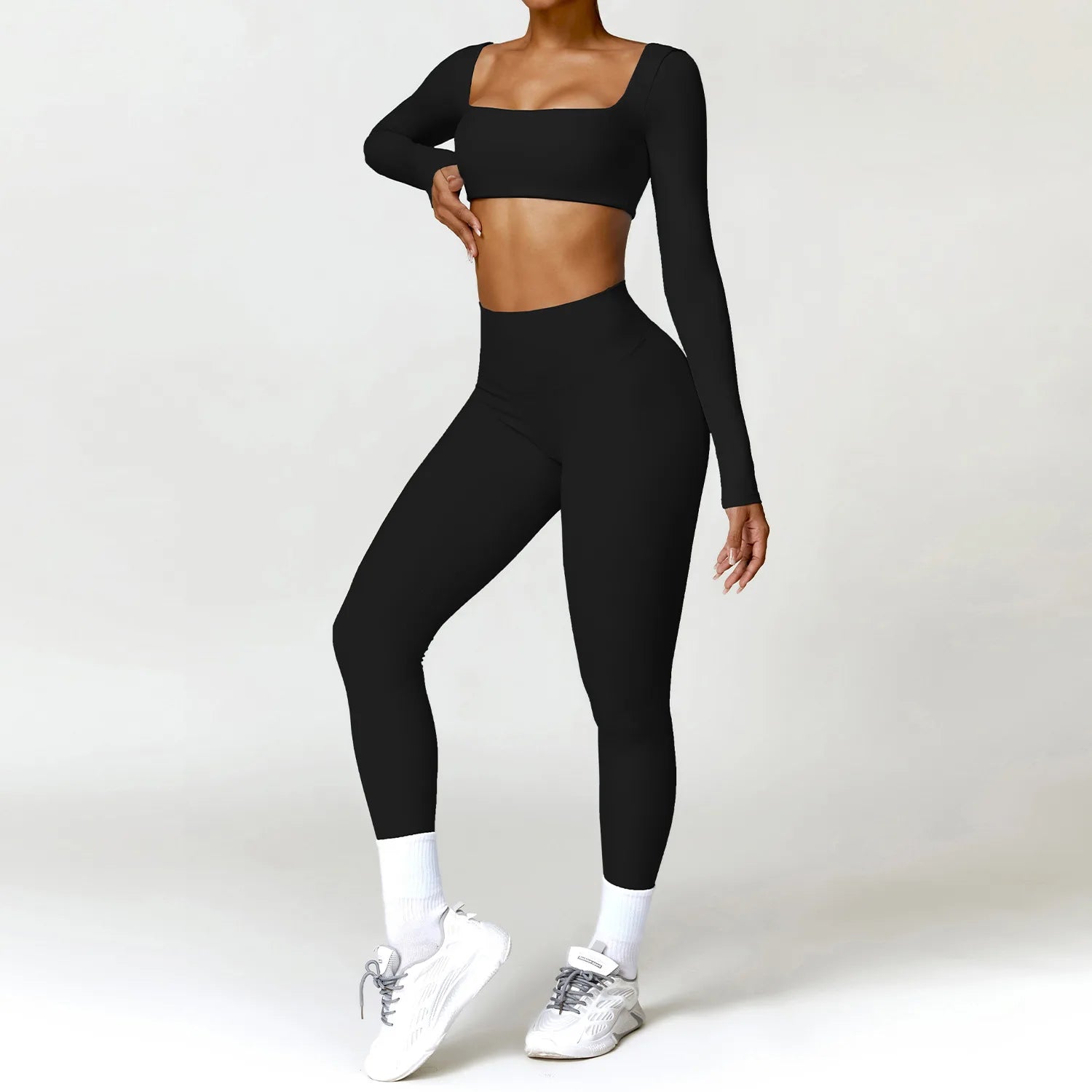 Summer 2‑Piece Women’s Quick‑Dry Yoga Set — Long Sleeve Top and Shorts