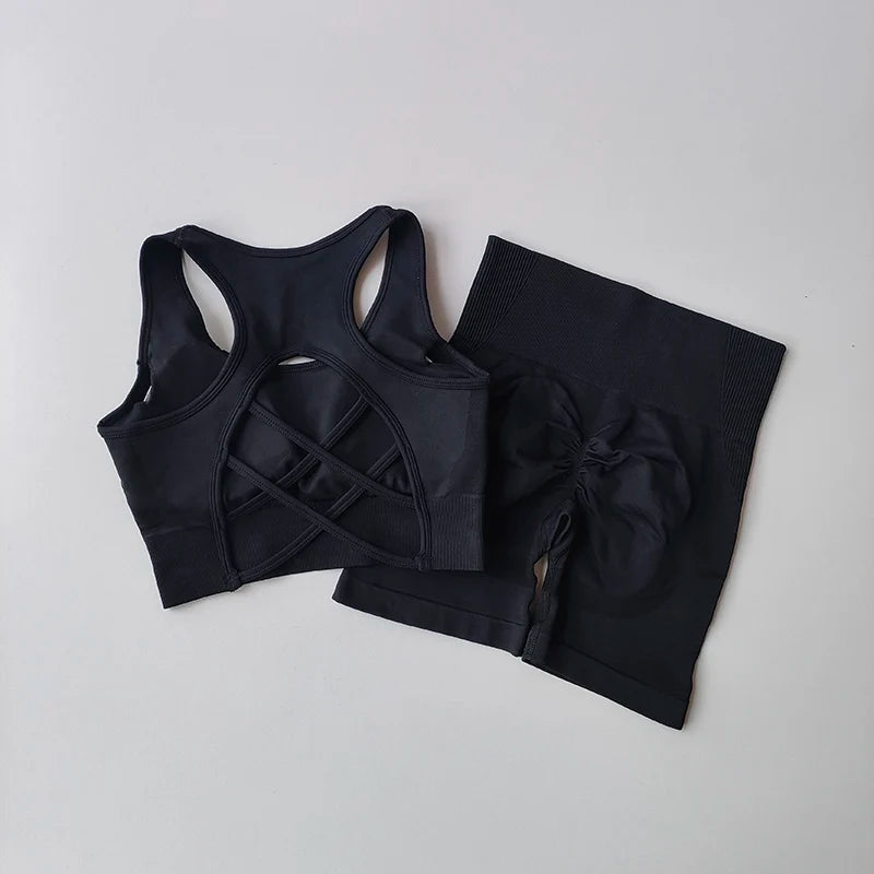 2‑Piece Women’s Seamless Yoga Set — High‑Waist Sports Bra and Shorts