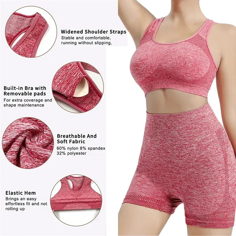 Women’s Seamless Yoga Set — Shorts, Sports Bra, Leggings Full Gym Outfit