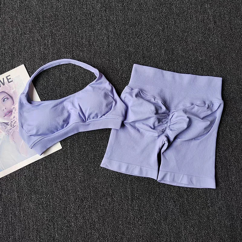 2‑Piece Seamless Halter Yoga Set — Sports Bra and Impact Shorts