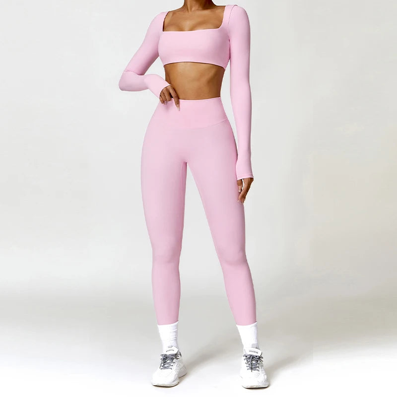 Summer 2‑Piece Women’s Quick‑Dry Yoga Set — Long Sleeve Top and Shorts