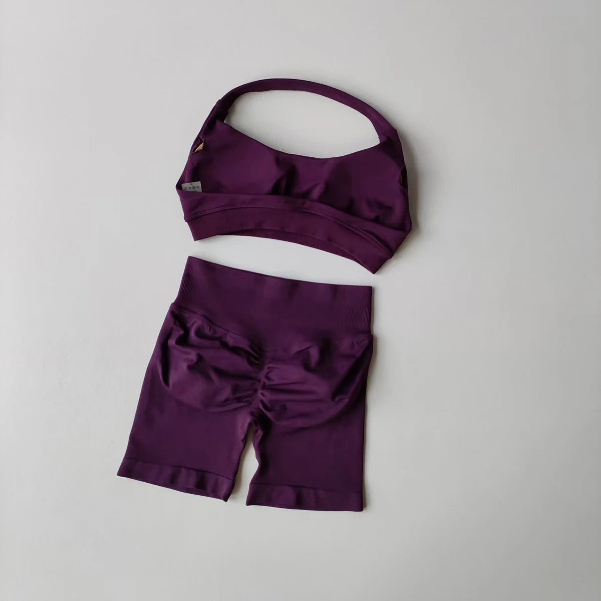 2‑Piece Seamless Halter Yoga Set — Sports Bra and Impact Shorts