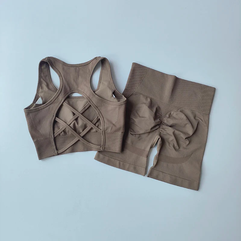 2‑Piece Women’s Seamless Yoga Set — High‑Waist Sports Bra and Shorts