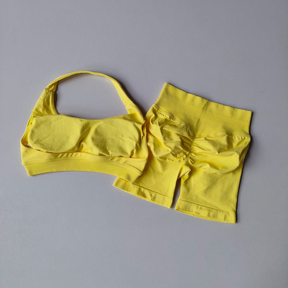 2‑Piece Seamless Halter Yoga Set — Sports Bra and Impact Shorts
