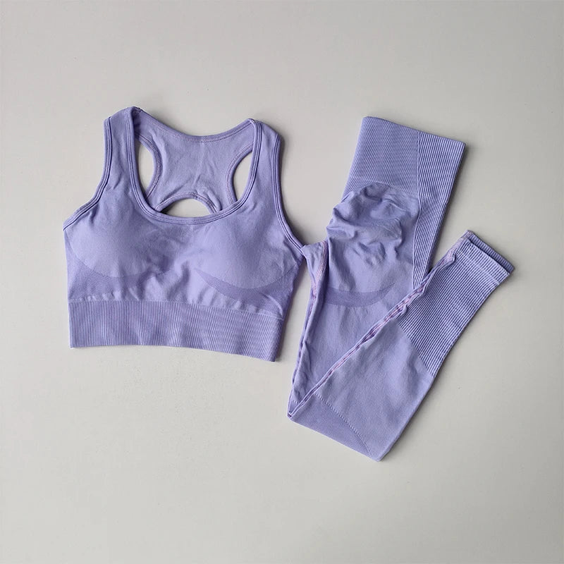 2‑Piece Women’s Seamless Sports Set — Shockproof Bra and High‑Waist Leggings
