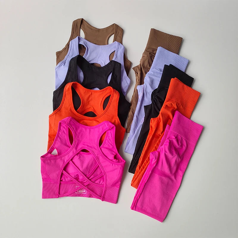 2‑Piece Women’s Seamless Sports Set — Shockproof Bra and High‑Waist Leggings