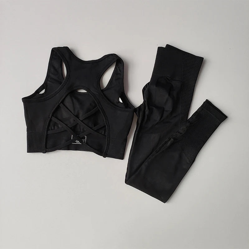 2‑Piece Women’s Seamless Sports Set — Shockproof Bra and High‑Waist Leggings